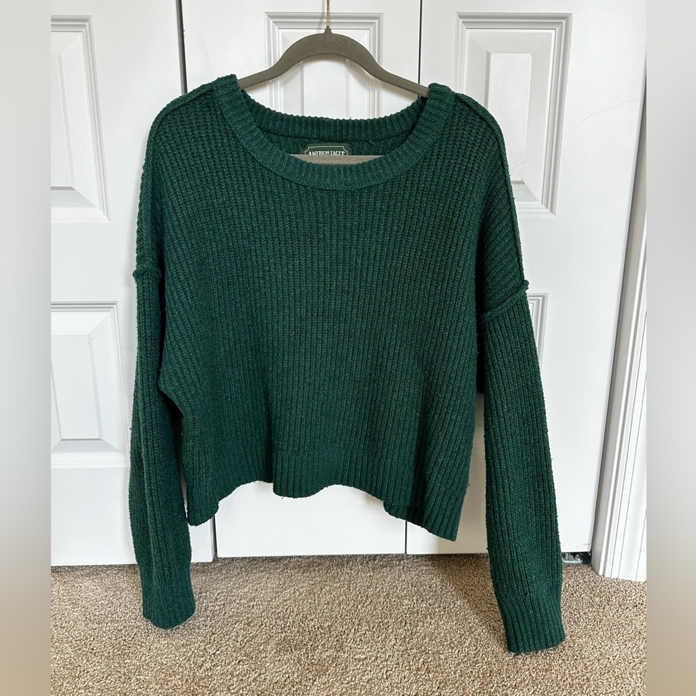 American Eagle Women's Ribbed Green Sweater Size XL